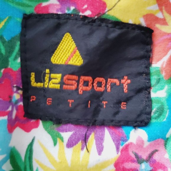 Vintage LizSport Petite Neon Floral Silver Button Summer Blouse, Sz PM - Picture 9 of 10